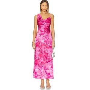 The Wolf Gang Amor Cowl Neck Pink Bubble Formal Maxi Dress NWT Size Large